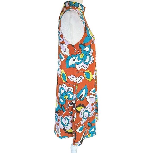 ModCloth S In With Excitement Brown Floral Mock Neck Dress Retro 70s Sleeveless - Picture 6 of 11